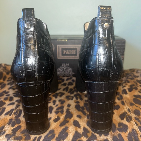 Marc Fisher Black Suede Leather Croc Reptile Open Toe Ankle Booties - Picture 7 of 14